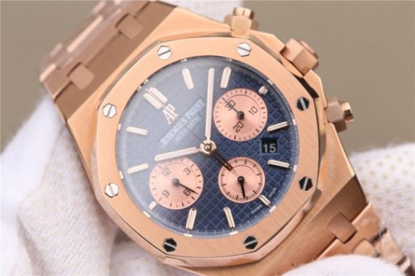 Replica Audemars Piguet Royal Oak Chronograph RG JHF Blue/RG Dial RG Bracelet A7750