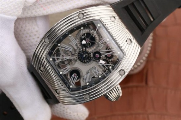 Replica Richard Mille RM018 Hommage a Boucheron SS Black Skeleton Dial Black Rubber Strap 6T51