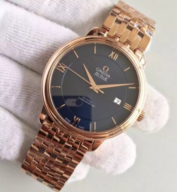Replica Omega MK De Ville 39.5mm Blue Dial RG Case SS Bracelet A2824