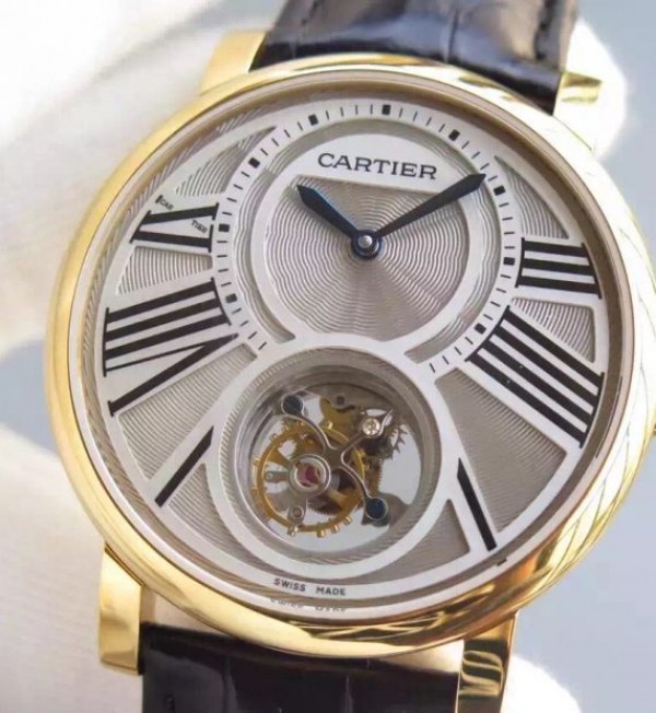 Replica Cartier Rotonde De Cartier Tourbillon YG Leather Strap