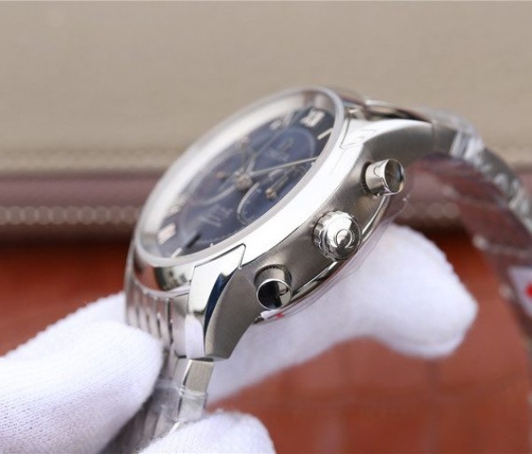 Replica Omega OMF De Ville Chronograph 42mm Blue Dial SS Bracelet A9300