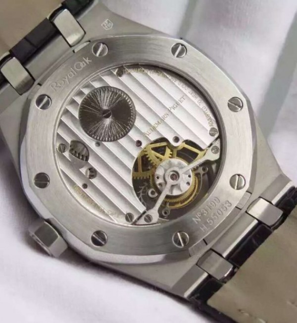 Replica Audemars Piguet TF Royal Oak 41mm Tourbillon SS Black Dial Black Leather Strap