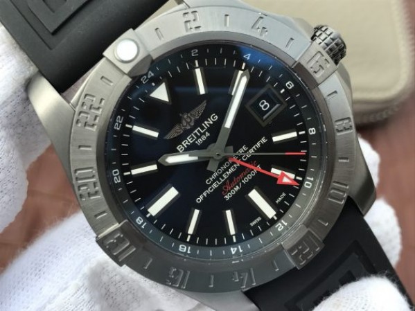 Replica Breitling Avenger GMT PVD GF Black Dial Black Rubber Strap A2836
