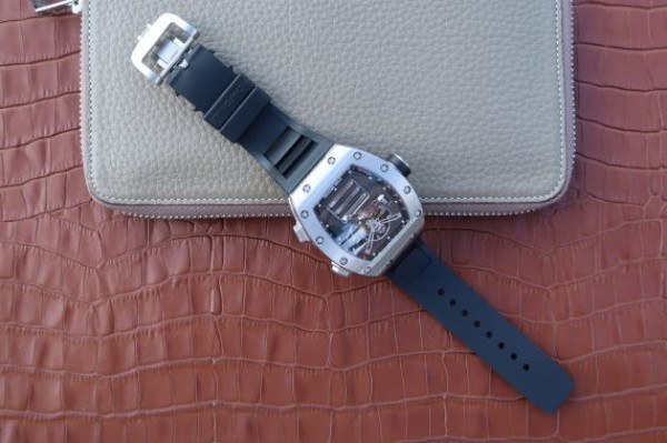 Replica Richard Mille RM069 SS Fake Tourbillon Skeleton Dial Black Rubber Strap A23J