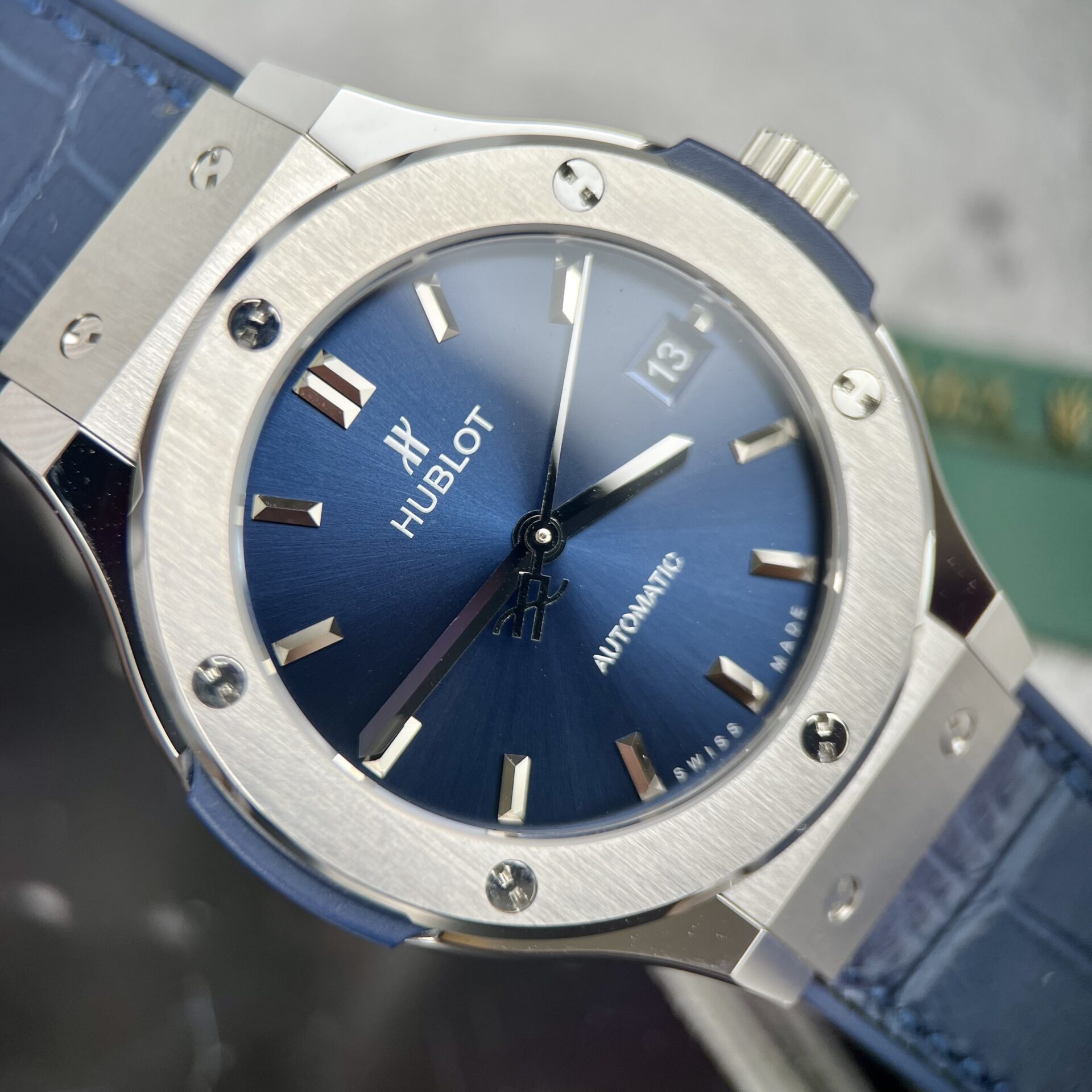 Hublot Classic Fusion Titanium Replica Watch Blue Leather Strap JJF 38mm