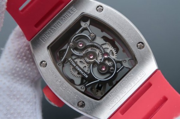 Replica Richard Mille RM038 SS Red Inner Bezel Skeleton Dial Red Rubber Strap Jap Quartz