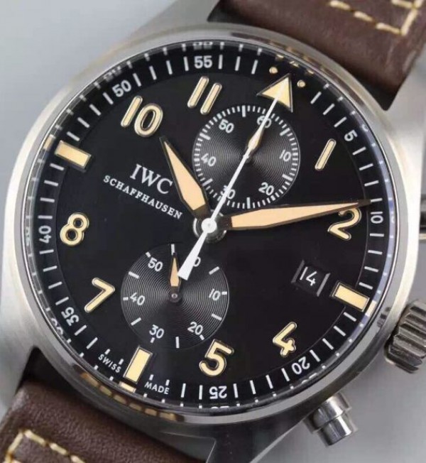 Replica IWC V6 Pilot Chrono IW387808 SS Black Dial A7750