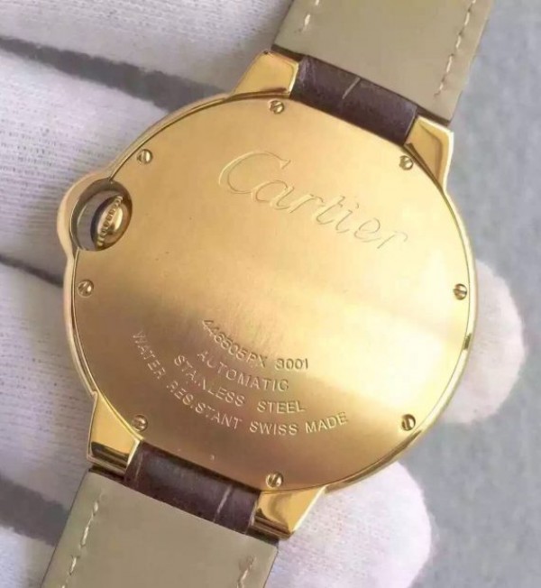 Replica Cartier JF Ballon Bleu 42mm YG White Textured Dial Leather Strap MIYOTA9015