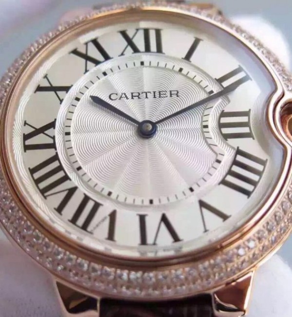 Replica Cartier Ballon Bleu 40mm RG Diamonds Bezel Whit Dial Leather Strap MIYOTA9015