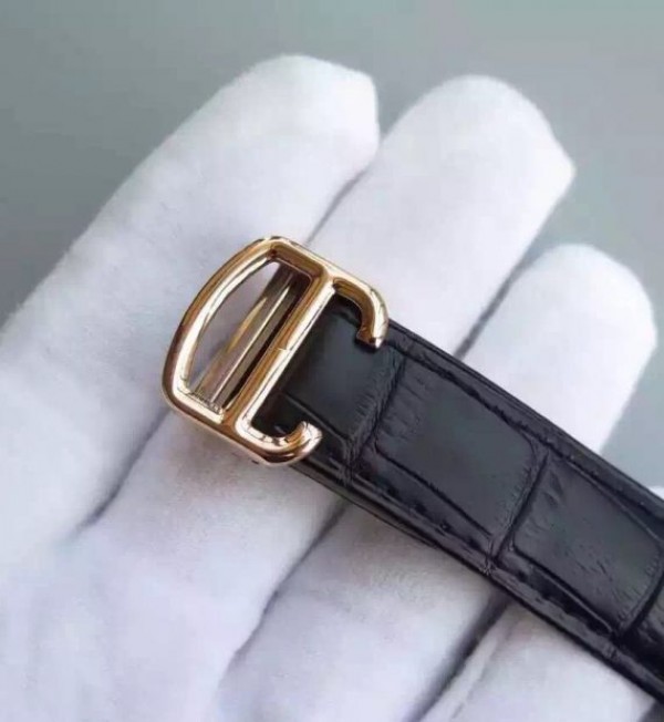 Replica Cartier Ballon Bleu 40mm RG Diamonds Bezel Black Dial Leather Strap MIYOTA9015