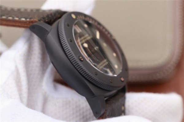 Replica Panerai PAM508 VSF Real Ceramic Black Distressed Calfskin Strap P.9000