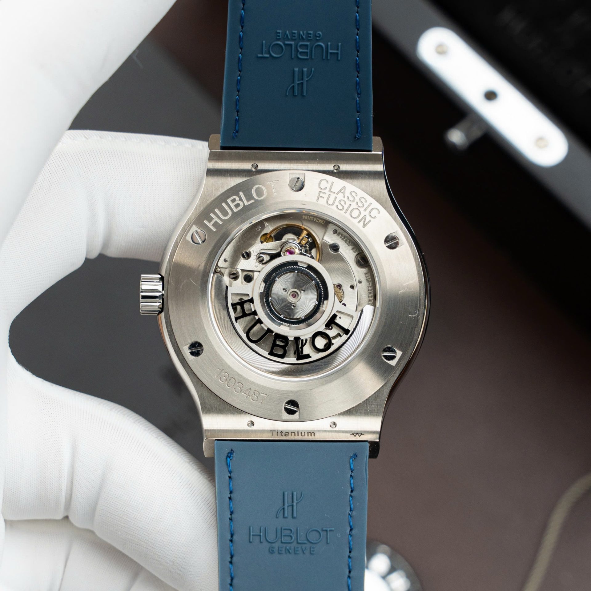 Hublot Classic Fusion Titanium Blue Replica Watches Movement SW300 Crocodile Leather Strap 42mm