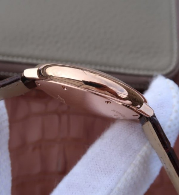 Replica Cartier V6 Ballon Bleu 36mm RG White Textured Dial Leather Strap