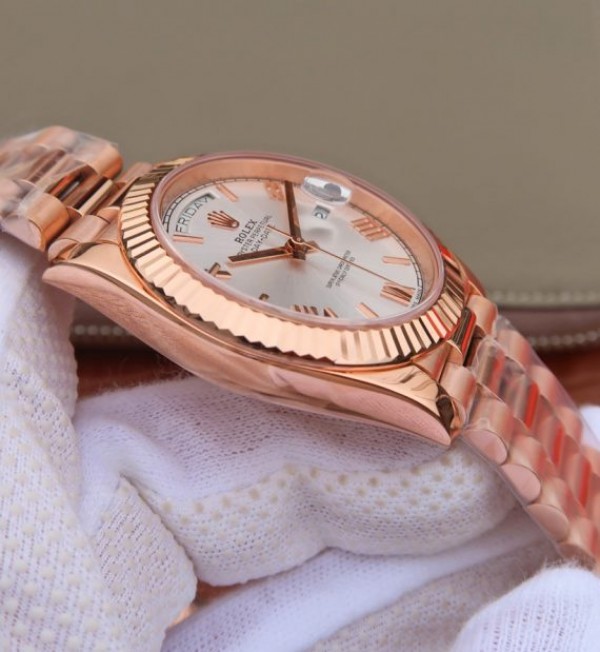 Replica Rolex Day-Date 40mm 228235 RG Noob White Dial Roman Markers RG Bracelet A3255