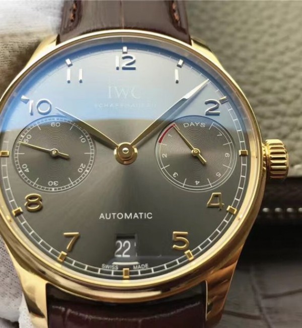 Replica IWC ZF Portuguese IW5001 YG Gray Dial Leather Strap