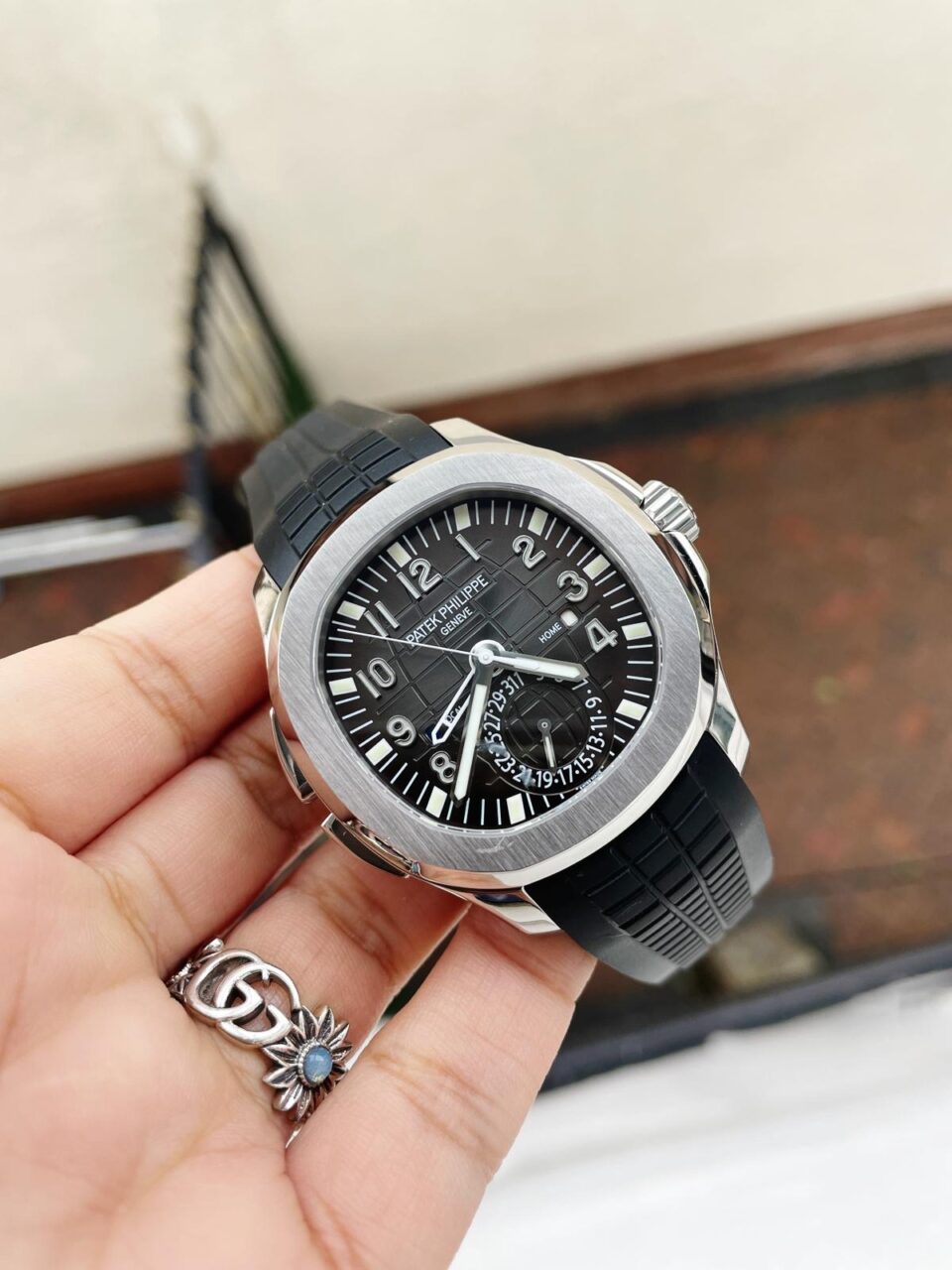 Replica PATEK PHILIPPE Aquanaut 5164A SS GRF BEST EDITION BLACK DIAL ON BLACK RUBBER STRAP A324 V2