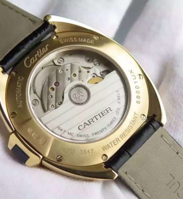 Replica Cartier Cle de Cartier YG White Textured Dial Leather Strap MIYOTA9015