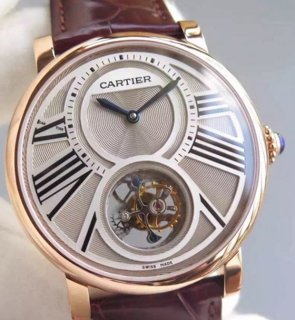 Replica Cartier Rotonde De Cartier Tourbillon RG Leather Strap