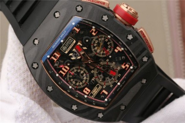 Replica Richard Mille RM011 NTPT Lotus F1 Team RG Chronograph KVF Crystal Skeleton Dial Red Black Rubber Strap A7750