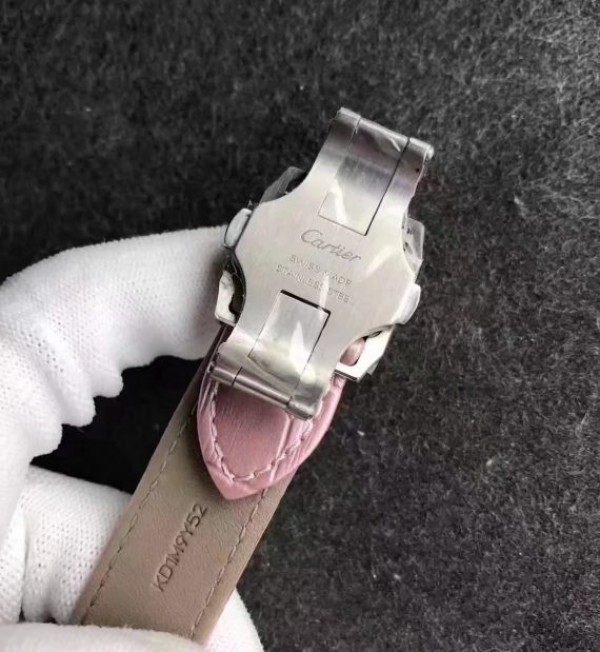 Replica Cartier Santos 100 33mm SS White Dial Pink Leather Strap SEIKO NH05A