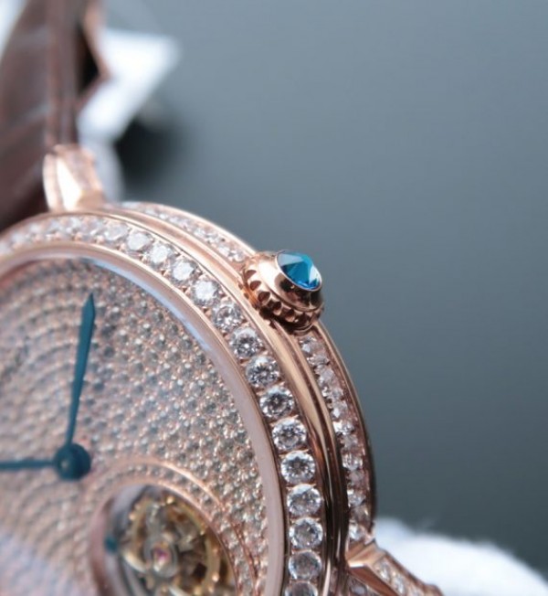Replica Cartier Tourbillon RG Diamonds Dial Bezel Leather Strap