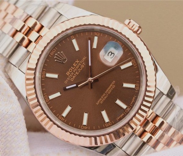Replica Rolex DateJust 41mm 126331 RG Wrapped Brown Dial SS/RG SS Bracelet A3235