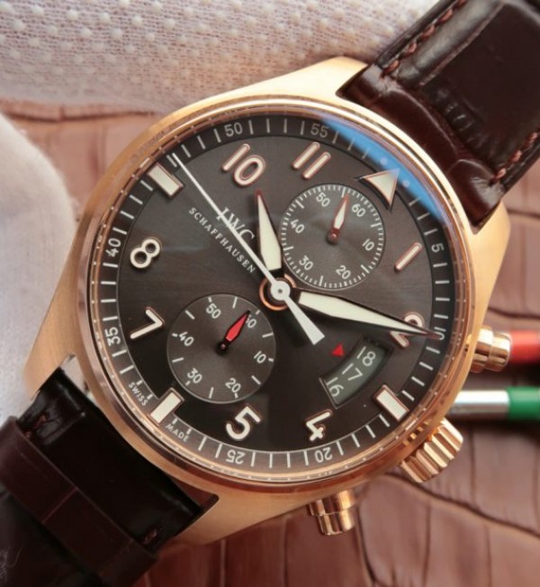 Replica IWC ZF Pilot Chrono RG IW387803 Leather Strap A7750