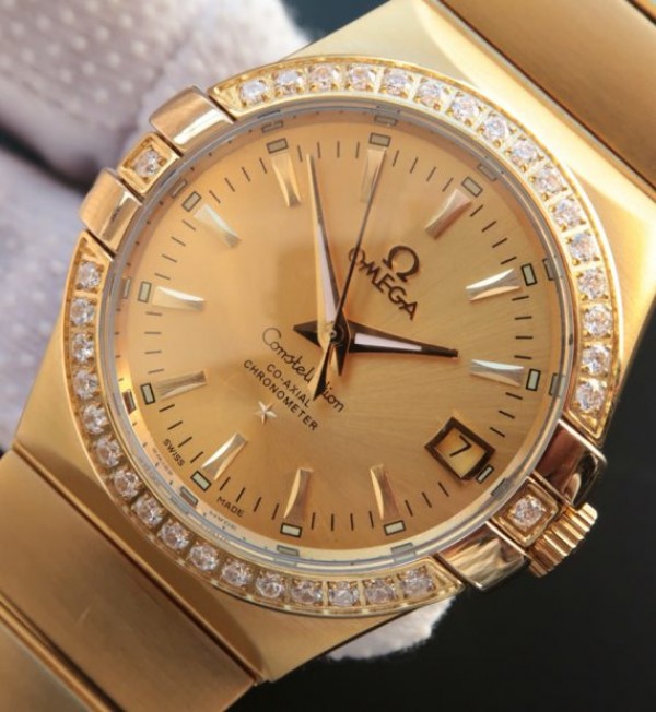 Replica Omega V6 Constellation YG Dial Diamonds Bezel YG Bracelet A2500