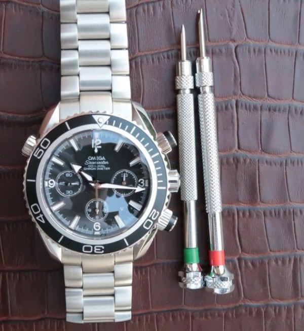 Replica Omega Seamaster Planet Ocean Chrono 45mm Black Dial Silver Markers SS Bracelet A7750