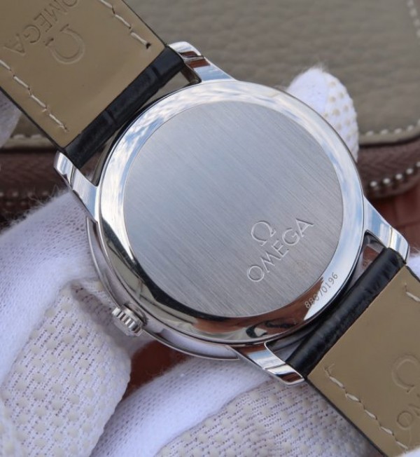 Replica Omega V6 De Ville 37mm SS White Dial Black Leather Strap A2892