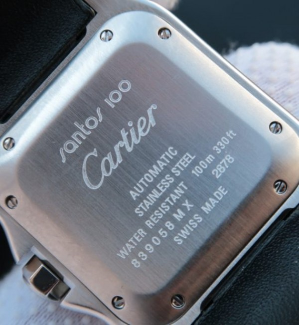 Replica Cartier V6 Santos 100 41mm White Dial Diamond Bezel Black Leather Strap A2824