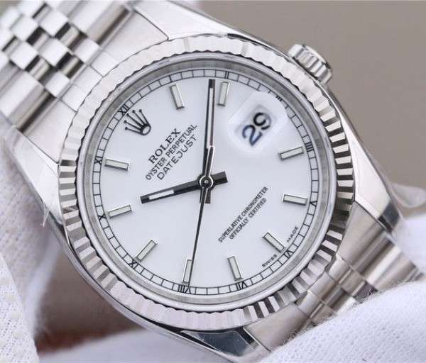 Replica Rolex DateJust 36mm SS 116234 ARF White Dial Stick Markers 904L SS Bracelet SA3135