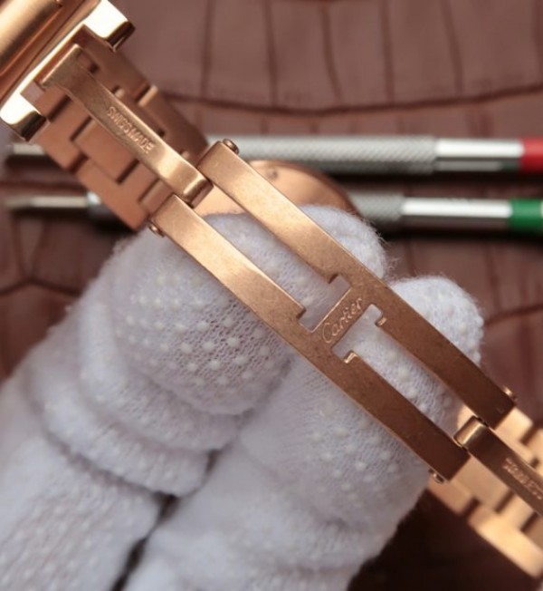 Replica Cartier Ballon Bleu 28mm RG Diamonds Bezel White Dial Bracelet Ronda Quartz