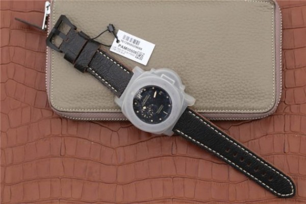 Replica Panerai PAM508 VSF Real Ceramic Black Distressed Calfskin Strap P.9000
