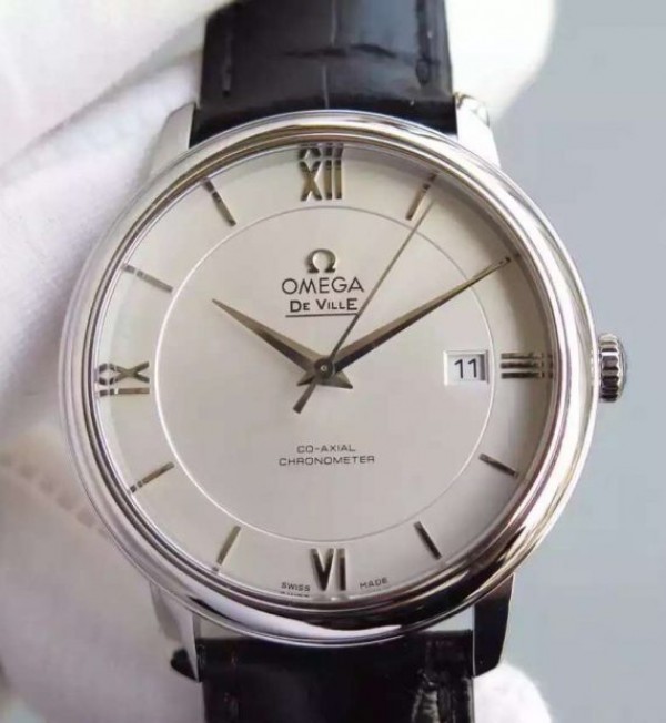 Replica Omega MKF De Ville 39.5mm SS White Dial Black Leather Strap A8500