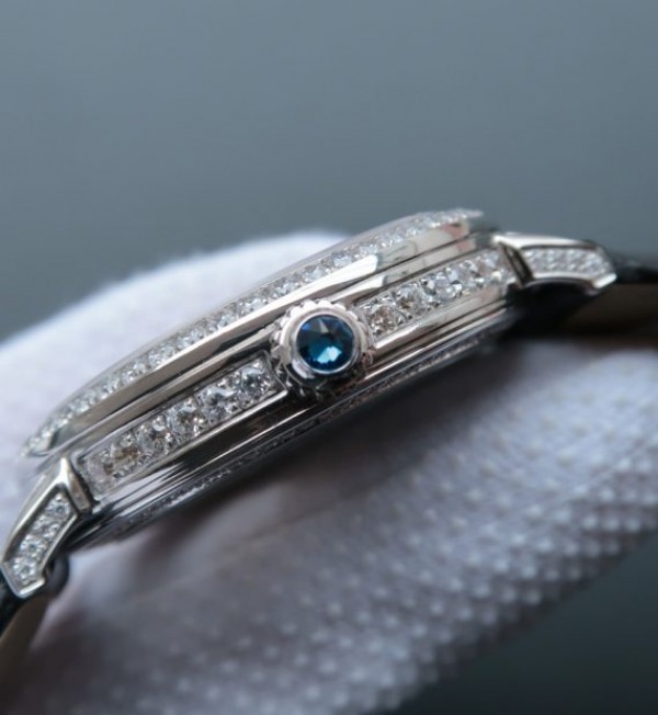 Replica Cartier Tourbillon SS Diamonds Dial Bezel Leather Strap