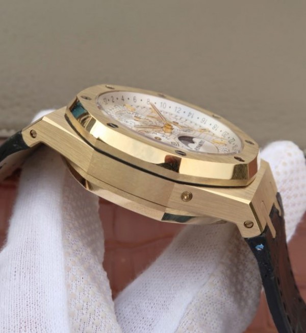 Replica Audemars Piguet JF Royal Oak 41mm 26574 YG White Dial Leather Strap A5134