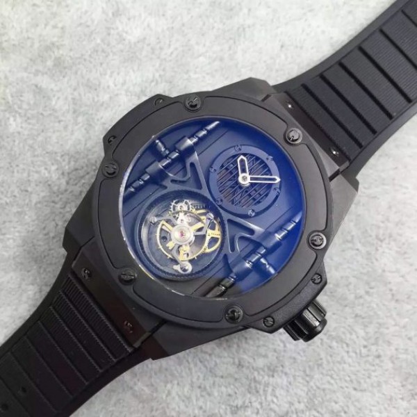 Replica Hublot Big Bang 44mm Vendome Real Tourbillon Ceramic Case Black Gummy