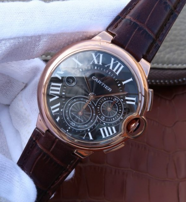 Replica Cartier Ballon Bleu De Cartier Chrono RG Black Dial A8101
