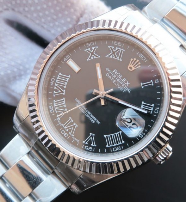 Replica Rolex DateJust 41 116334 SS Black Dial Roman Markers SS Bracelet A3136