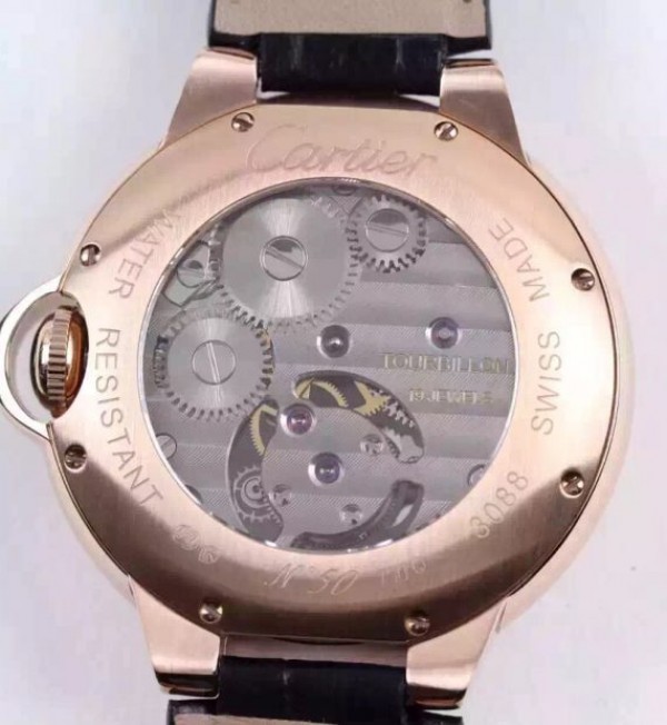 Replica Cartier Ballon de Cartier Tourbillon RG Gray Dial Leather Strap Flying Tour