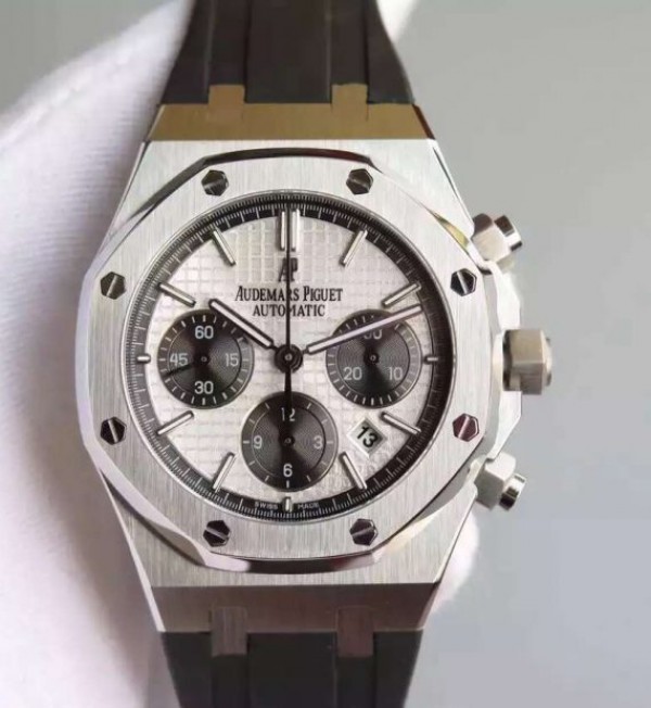 Replica Audemars Piguet Royal Oak Chronograph SS White Dial Rubber Strap A7750