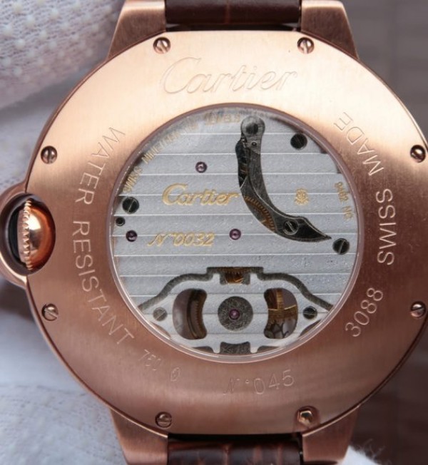 Replica Cartier Ballon Bleu Tourbillon RG Brown Leather Strap