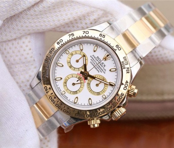 Replica Rolex Daytona 116523 Thick YG Wrapped White Dial Bracelet A7750