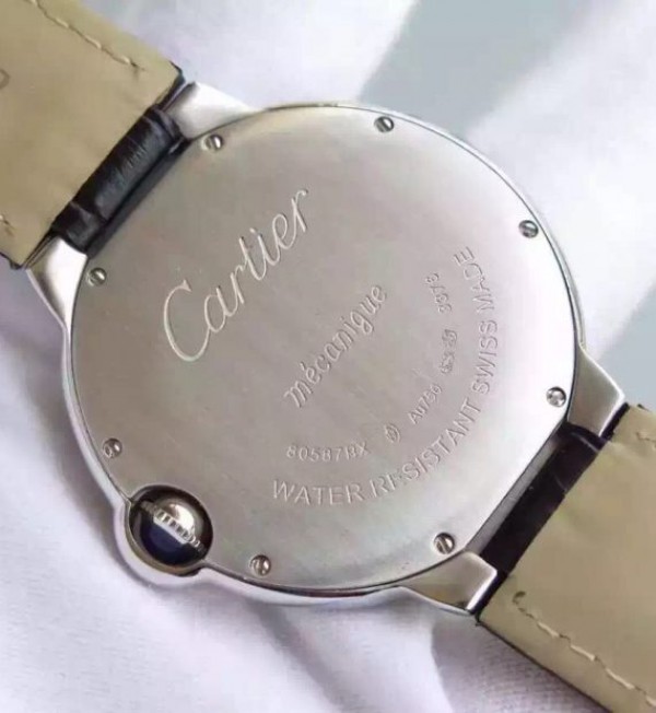 Replica Cartier Ballon Bleu 40mm Diamonds Bezel Black Dial Leather Strap MIYOTA9015