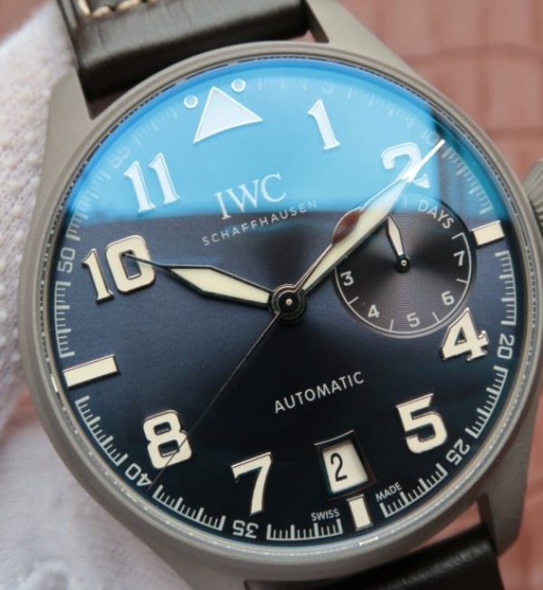 Replica IWC Big Pilot Custom Made Sandblasted Case Blue Dial Leather Strap