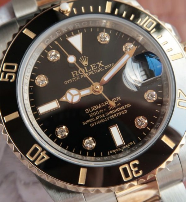 Replica Rolex Submariner 116613 LN Noob Black Dial Diamonds Markers SS/YG Bracelet A3135