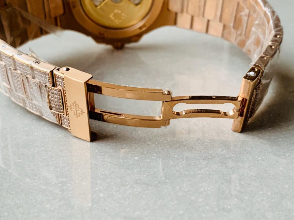 Replica PATEK PHILIPPE ICED Nautilus Jumbo 5711 RG TWF Full Paved Diamonds Dial Case and Bracelet A324