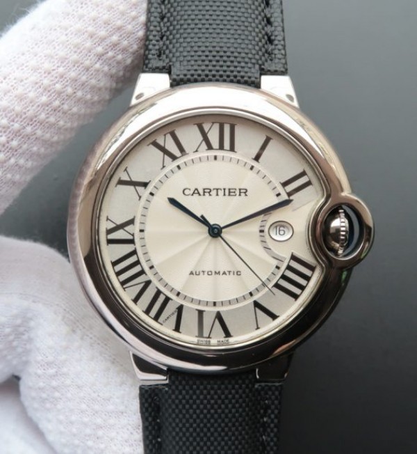 Replica Cartier Ballon Bleu 46mm SS White Dial Nylon Strap ETA 2824