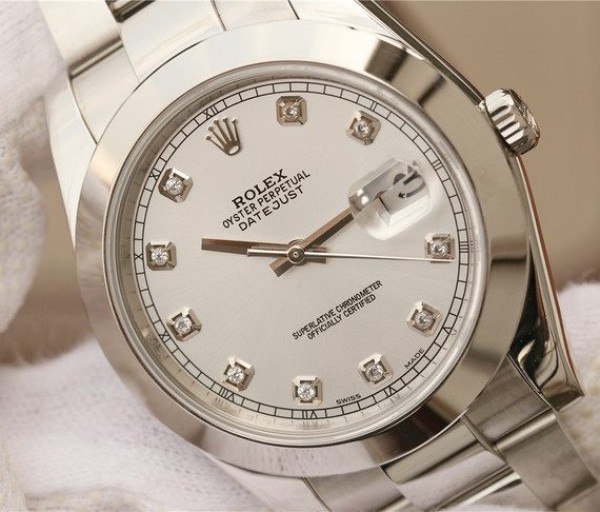 Replica Rolex DateJust 41mm 126300 Noob White Dial Diamonds Markers SS Bracelet A3235